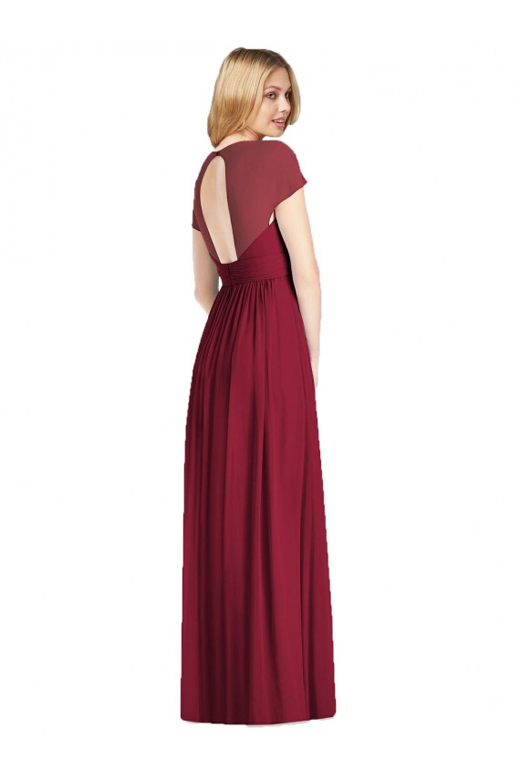 Azul marina oscuro Trompeta Cuello en V Gasa Largo Vestidos de dama de honor Outlet