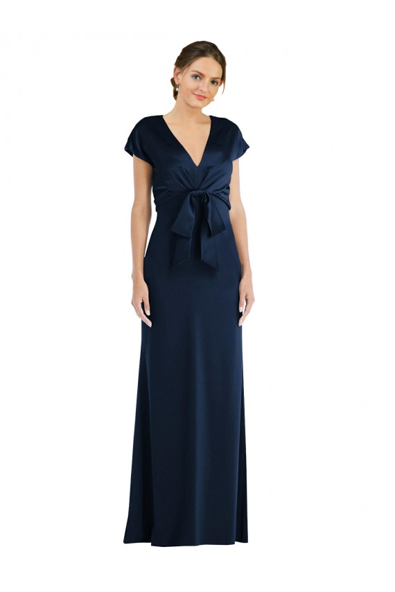 Azul marina oscuro Trompeta Hombros Descubiertos Crepé Elástico Largo Formales Vestidos de dama de honor / Vestidos de fiesta Outlet