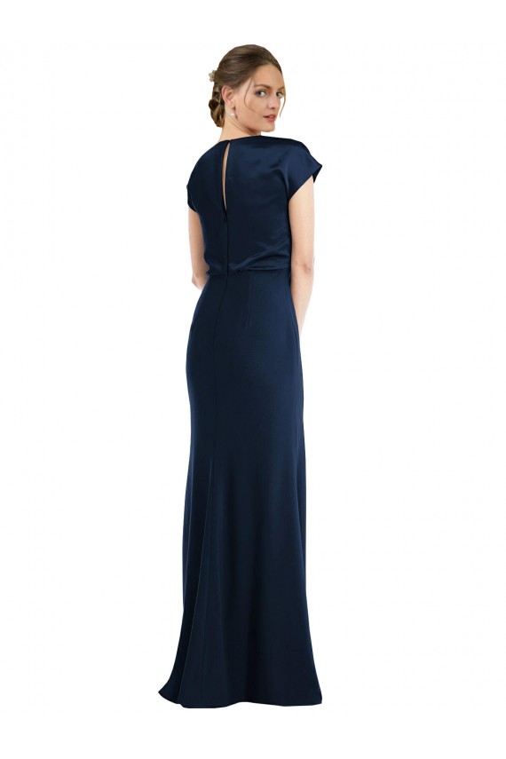 Azul marina oscuro Trompeta Hombros Descubiertos Crepé Elástico Largo Formales Vestidos de dama de honor / Vestidos de fiesta Outlet