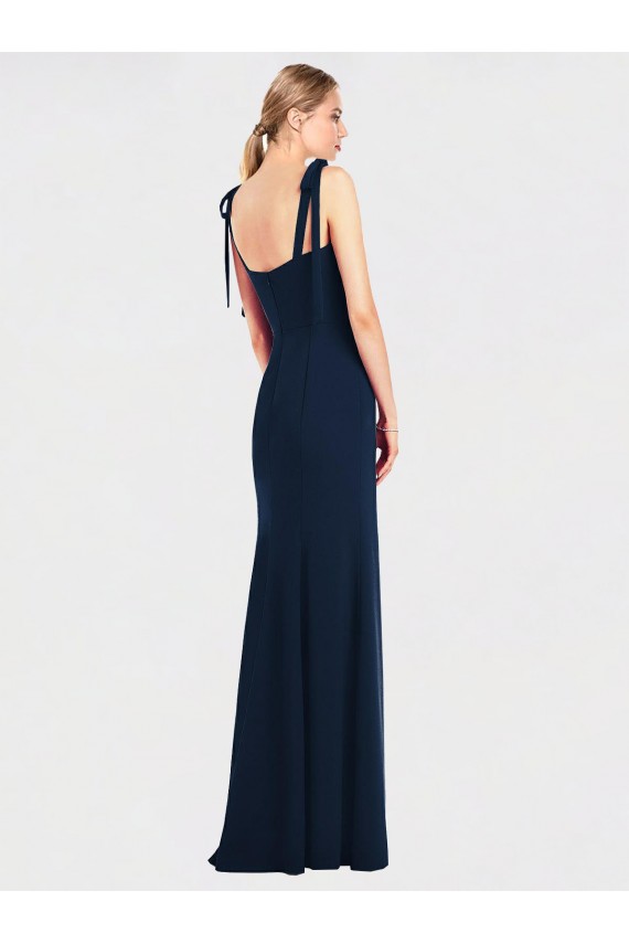 Azul marina oscuro Trompeta Tirantes espagueti Crepé Elástico Largo Vestidos de dama de honor / Vestidos de fiesta Outlet