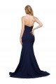 Azul marina oscuro línea A Cuello de Corazón Barrer tren Crepé Elástico Largo Formales Vestidos de dama de honor / Vestidos de fiesta Outlet