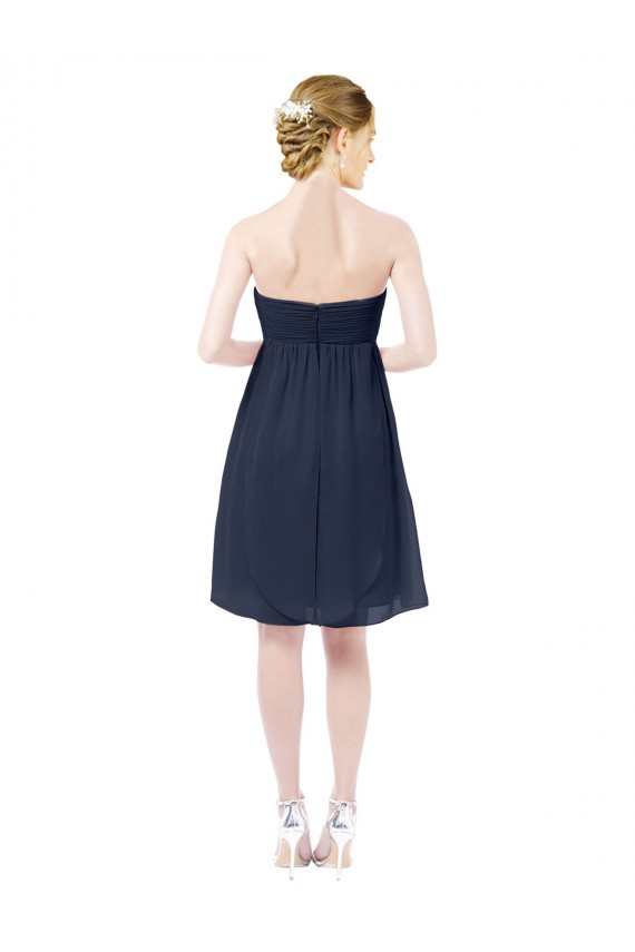 Azul marina oscuro línea A Cuello de Corazón Gasa Corto Vestidos de dama de honor / Vestidos de cóctel Outlet