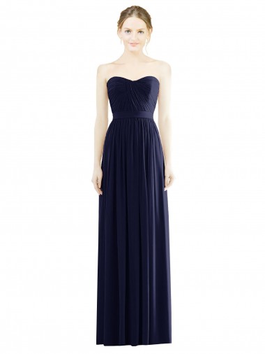 Azul marina oscuro línea A Cuello de Corazón Sin tirantes Gasa Largo Formales Vestidos de dama de honor / Vestidos de noche Outlet