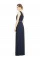 Azul marina oscuro línea A Cuello en V Gasa Largo Vestidos de dama de honor Outlet