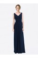 Azul marina oscuro línea A Cuello en V Gasa Largo Vestidos de dama de honor Outlet