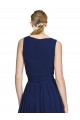 Azul marina oscuro línea A Cuello en V Gasa Largo Vestidos de dama de honor Outlet