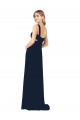 Azul marina oscuro línea A Cuello en V Gasa Largo Vestidos de dama de honor Outlet