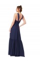 Azul marina oscuro línea A Cuello en V Gasa Largo Vestidos de dama de honor Outlet
