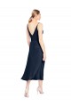 Azul marina oscuro línea A Cuello en V Midi Satén elástico Corto Formales Vestidos de dama de honor / Vestidos de fiesta / Vestidos de cóctel Outlet
