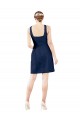 Azul marina oscuro línea A Cuello en V Satén Corto Vestidos de dama de honor / Vestidos de cóctel Outlet