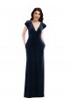Azul marina oscuro línea A Cuello en V Terciopelo Elástico Largo Formales Vestidos de dama de honor / Vestidos de fiesta Outlet