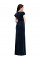 Azul marina oscuro línea A Cuello en V Terciopelo Elástico Largo Formales Vestidos de dama de honor / Vestidos de fiesta Outlet