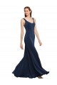Azul marina oscuro línea A Cuello redondo Crepé Elástico Largo Formales Vestidos de dama de honor / Vestidos de fiesta Outlet
