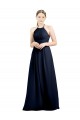 Azul marina oscuro línea A Halter Cuello Alto Gasa Largo Vestidos de dama de honor Outlet