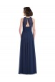 Azul marina oscuro línea A Halter Gasa Largo Vestidos de dama de honor Outlet