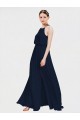 Azul marina oscuro línea A Halter Gasa Largo Vestidos de dama de honor Outlet