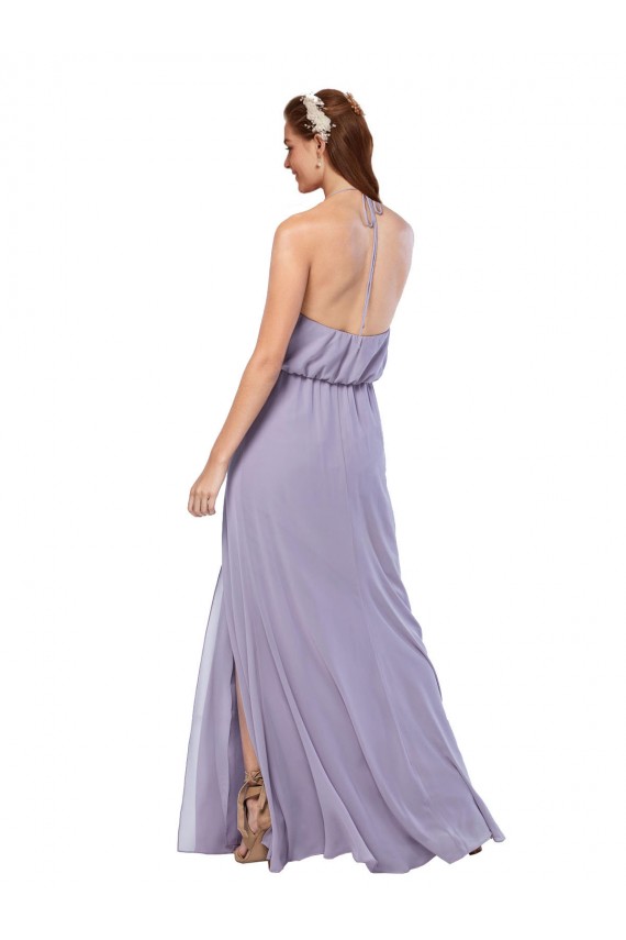 Azul marina oscuro línea A Halter Gasa Largo Vestidos de dama de honor Outlet