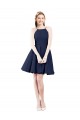 Azul marina oscuro línea A Halter Satén Corto Vestidos de dama de honor / Vestidos de cóctel Outlet