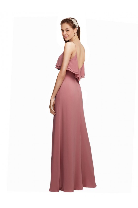 Azul marina oscuro línea A Tirantes espagueti Cucharón Gasa Largo Vestidos de dama de honor Outlet