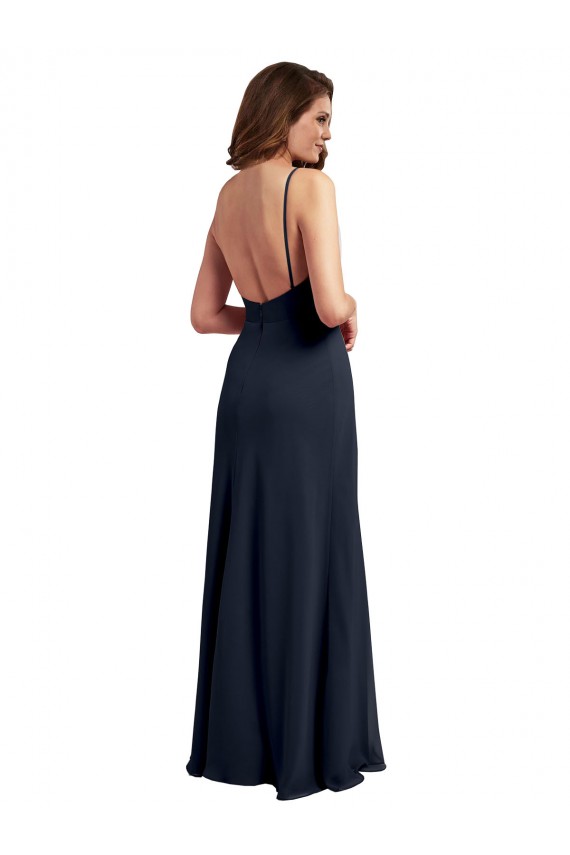 Azul marina oscuro línea A Tirantes espagueti Cucharón Gasa Largo Vestidos de dama de honor Outlet