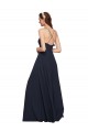 Azul marina oscuro línea A Tirantes espagueti Cuello en V Gasa Largo Vestidos de dama de honor Outlet