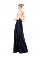 Azul marina oscuro línea A Tirantes espagueti Cuello en V Satén Largo Vestidos de dama de honor / Vestidos de fiesta Outlet