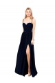 Azul marina oscuro línea A Tirantes espagueti Gasa Largo Formales Vestidos de dama de honor / Vestidos de noche Outlet