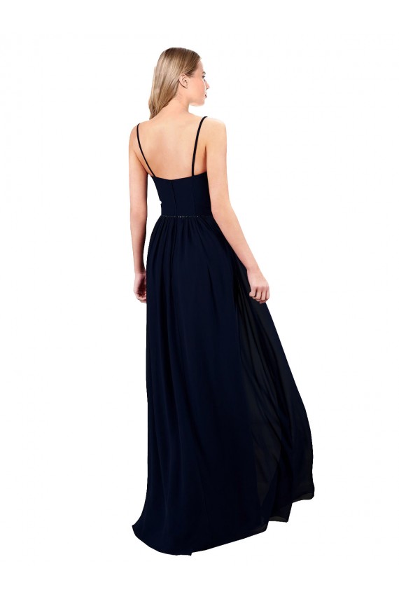 Azul marina oscuro línea A Tirantes espagueti Gasa Largo Formales Vestidos de dama de honor / Vestidos de noche Outlet