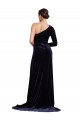 Azul marina oscuro línea A Un Hombre Barrer tren Terciopelo Elástico Largo Formales Vestidos de dama de honor / Vestidos de fiesta Outlet