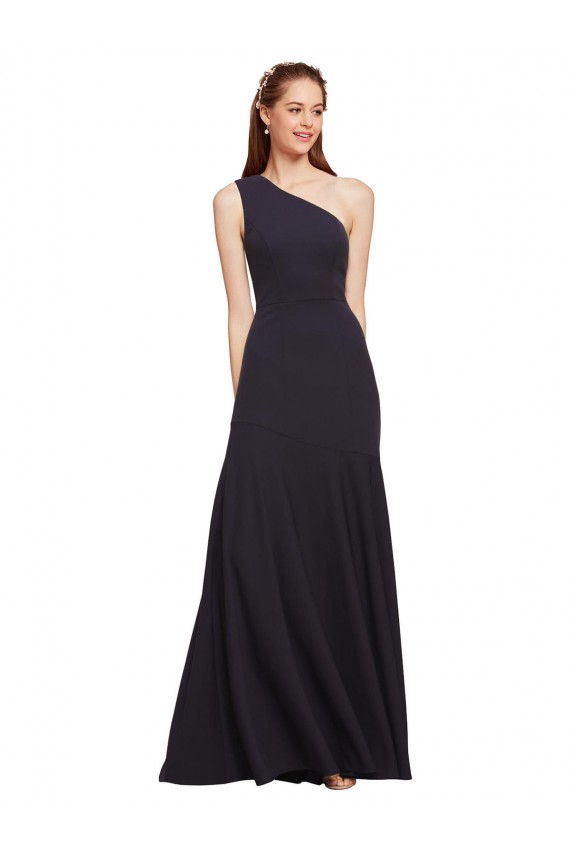Azul marina oscuro línea A Un Hombre Crepé Elástico Largo Formales Vestidos de dama de honor / Vestidos de fiesta Outlet