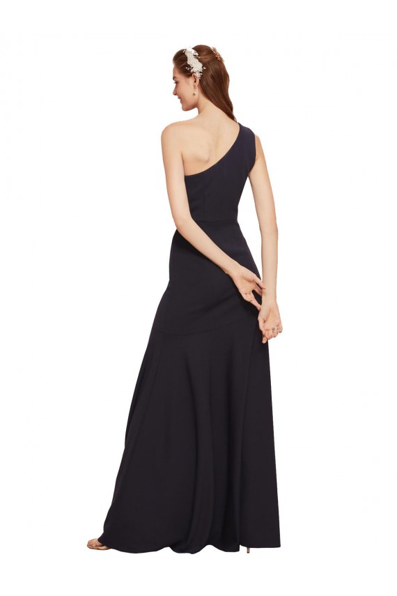 Azul marina oscuro línea A Un Hombre Crepé Elástico Largo Formales Vestidos de dama de honor / Vestidos de fiesta Outlet