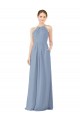 Azul polvoriento Cubierta Halter Cuello Alto Gasa Largo Vestidos de dama de honor Outlet