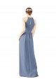Azul polvoriento Cubierta Halter Cuello Alto Gasa Largo Vestidos de dama de honor Outlet