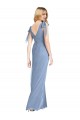 Azul polvoriento Sirena Cuello en V Gasa Largo Vestidos de dama de honor Outlet