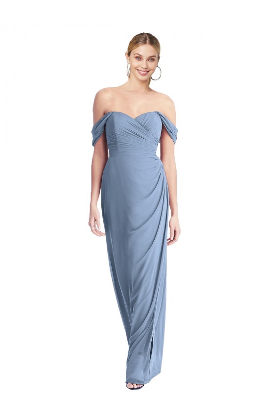Azul polvoriento Sirena Hombros Descubiertos Gasa Largo Vestidos de dama de honor Outlet