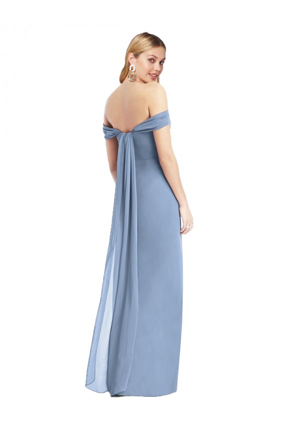 Azul polvoriento Sirena Hombros Descubiertos Gasa Largo Vestidos de dama de honor Outlet