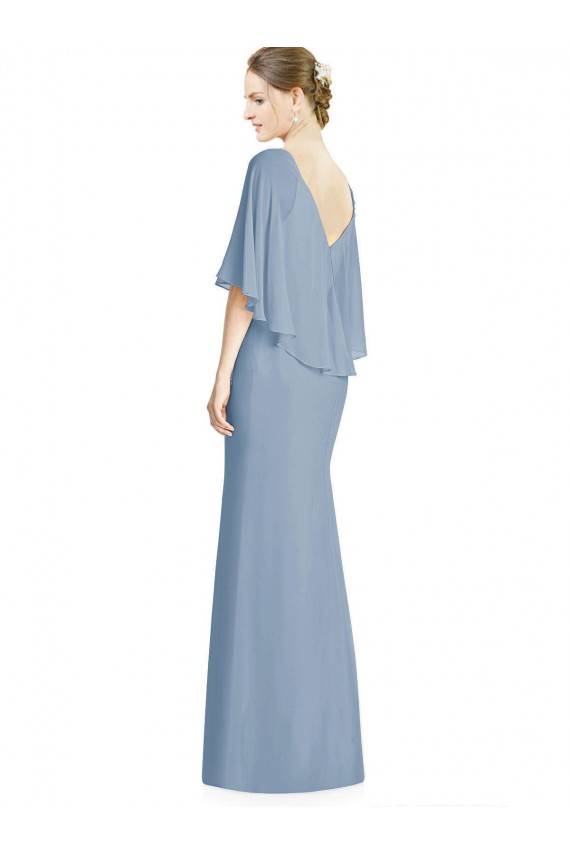 Azul polvoriento Trompeta Cuello en V Gasa Largo Vestidos de dama de honor Outlet