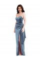 Azul polvoriento Trompeta Tirantes espagueti Terciopelo Elástico Largo Formales Vestidos de dama de honor / Vestidos de fiesta Outlet