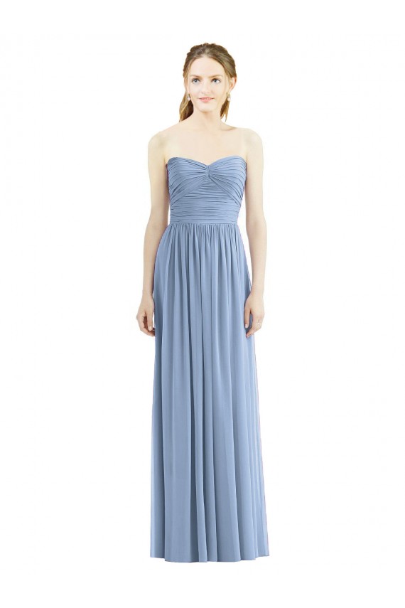 Azul polvoriento línea A Cuello de Corazón Sin tirantes Gasa Largo Vestidos de dama de honor Outlet