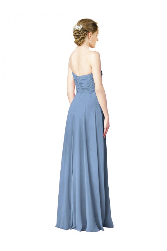 Azul polvoriento línea A Cuello de Corazón Sin tirantes Gasa Largo Vestidos de dama de honor Outlet
