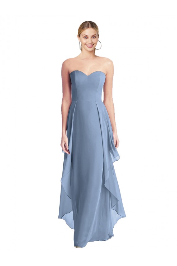 Azul polvoriento línea A Cuello de Corazón Sin tirantes Gasa Largo Vestidos de dama de honor Outlet