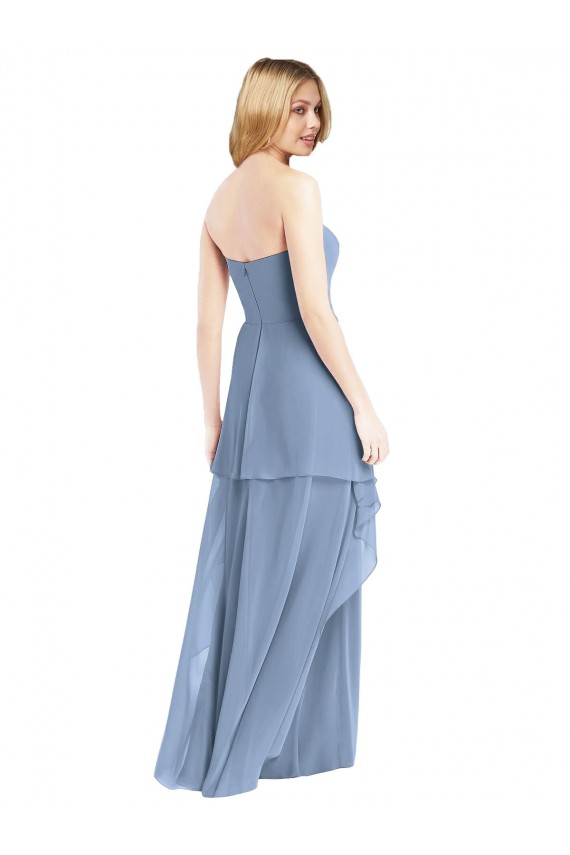 Azul polvoriento línea A Cuello de Corazón Sin tirantes Gasa Largo Vestidos de dama de honor Outlet