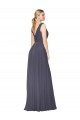 Azul polvoriento línea A Cuello en V Cuello Alto Gasa Largo Formales Vestidos de dama de honor / Vestidos de fiesta Outlet