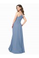 Azul polvoriento línea A Cuello en V Gasa Largo Vestidos de dama de honor Outlet