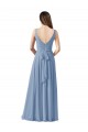 Azul polvoriento línea A Cuello en V Gasa Largo Vestidos de dama de honor Outlet