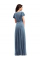 Azul polvoriento línea A Cuello en V Terciopelo Elástico Largo Vestidos de dama de honor / Vestidos de fiesta Outlet
