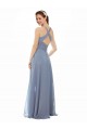 Azul polvoriento línea A Halter Cuello Alto Gasa Largo Vestidos de dama de honor Outlet
