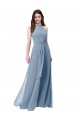 Azul polvoriento línea A Halter Cuello Alto Gasa Largo Vestidos de dama de honor Outlet