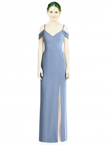 Azul polvoriento línea A Hombros Descubiertos Gasa Largo Formales Vestidos de dama de honor / Vestidos de noche Outlet