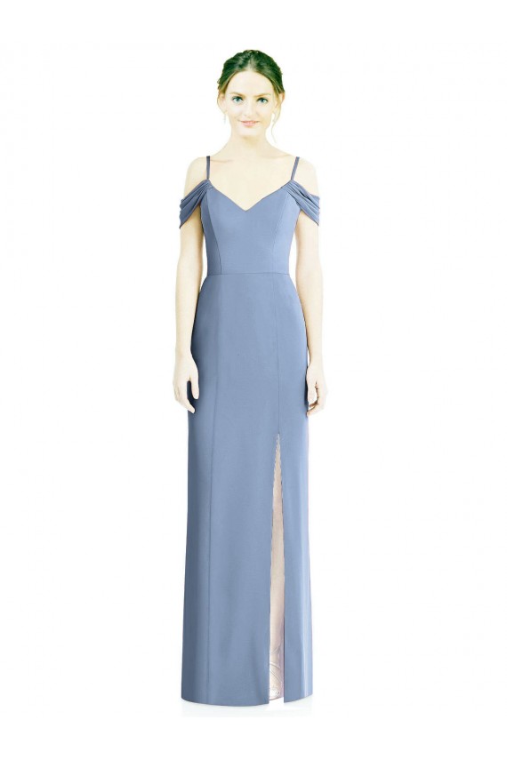 Azul polvoriento línea A Hombros Descubiertos Gasa Largo Formales Vestidos de dama de honor / Vestidos de noche Outlet